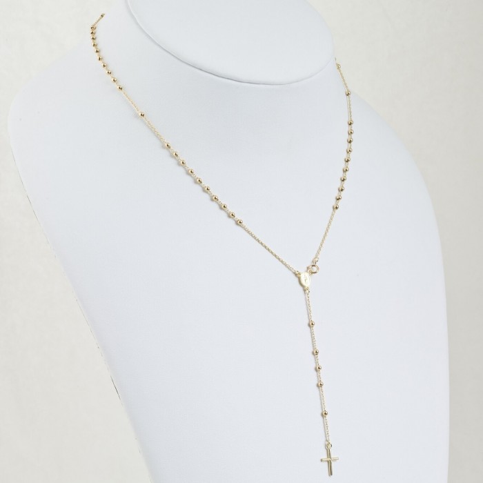 Rozariu 42 cm din Aur Galben de 9K cu Bile si Lant Diamantat