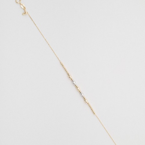 Bratara din Aur Galben, Alb de 18K cu  Bile Ovale Diamantate si Lant Diamantat