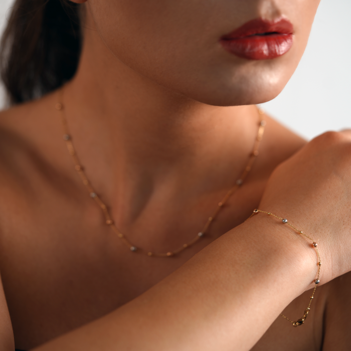 Bratara din Aur Galben, Alb, Roz de 18K cu Lant Diamantat