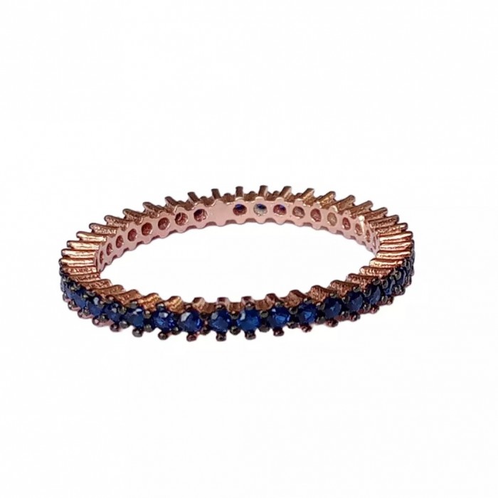 Inel Eternity din Argint 925 Placat cu Rodiu Roz și Pietre Cubic Zirconia Albastru Safir Inel Eternity din Argint 925 Placat cu Rodiu Roz și Pietre Cubic Zirconia Albastru Safir