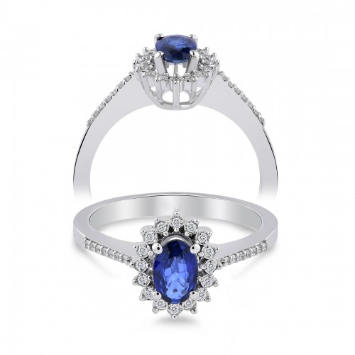 Sheffield Ring 14K White Gold with 0.07 Carat Diamonds and 0.47 Carat Sapphire Sandra Ferretti