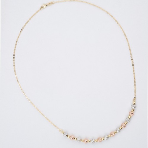 Colier din Aur Galben, Alb, Roz de 18K cu Bile Diamantate Colier din Aur Galben, Alb, Roz de 18K cu Bile Diamantate