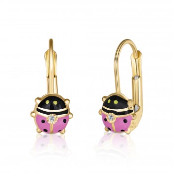 Cercei cu Tortite pentru Copii din Aur Galben de 18K  cu Diamante de 0.05ct, Buburuza