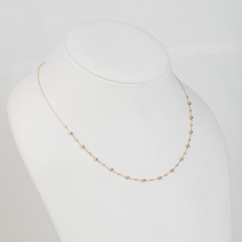Colier din Aur Galben de 18K cu Lant Diamantat si Bile Multicolore Albe, Roz, Galbene