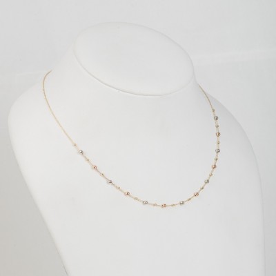 Colier din Aur Galben de 18K cu Lant Diamantat si Bile Multicolore Albe, Roz, Galbene