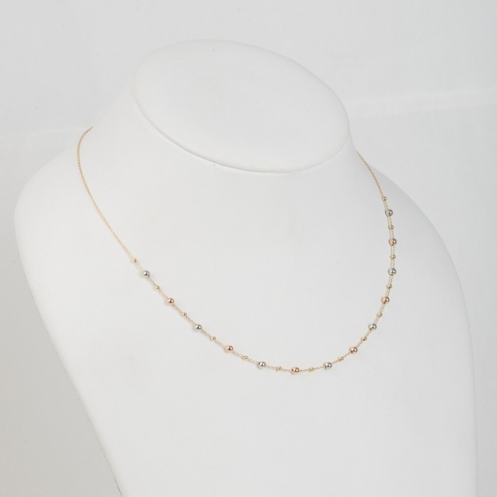 Colier din Aur Galben de 18K cu Lant Diamantat si Bile Multicolore Albe, Roz, Galbene Colier din Aur Galben de 18K cu Lant Diamantat si Bile Multicolore Albe, Roz, Galbene
