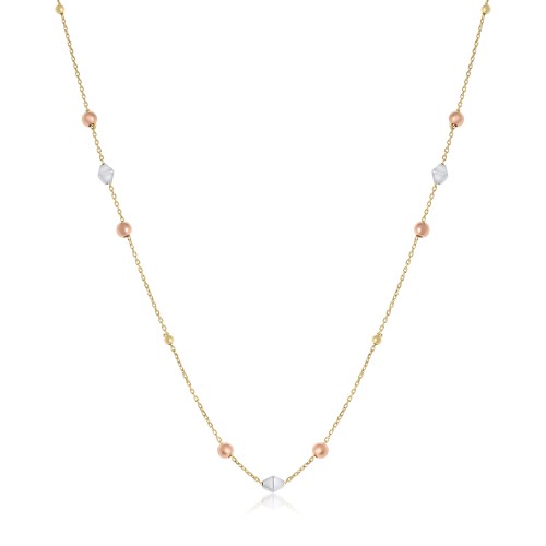 18K Yellow, White and Rose Gold Necklace with Balls and Rhombus 18K Yellow, White and Rose Gold Necklace with Balls and Rhombus
