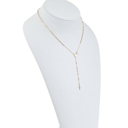 Rozariu 42 cm din Aur Galben de 9K cu Bile si Lant Diamantat