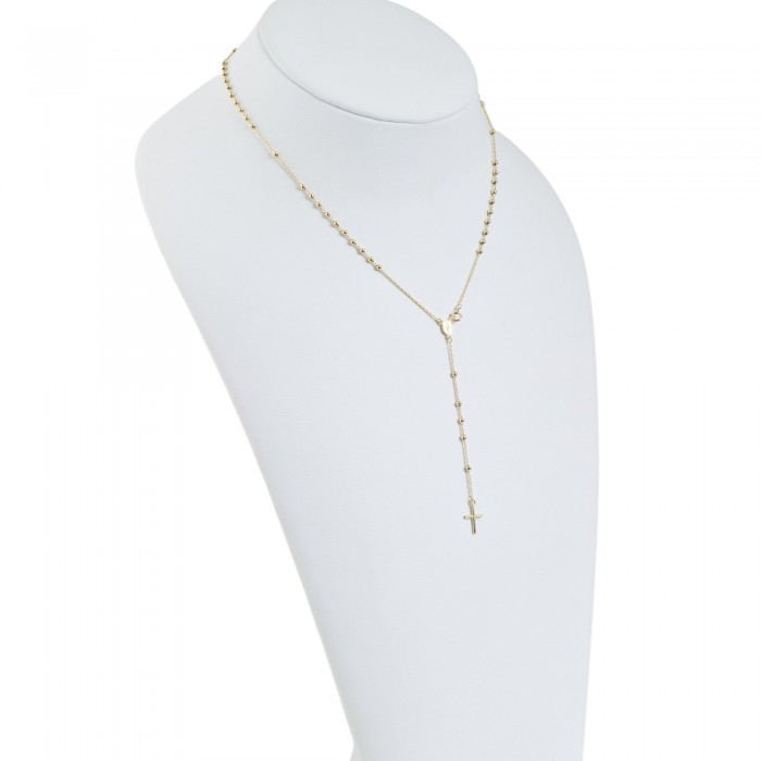 Rozariu 42 cm din Aur Galben de 9K cu Bile si Lant Diamantat