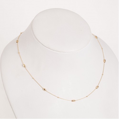 Colier din Aur Galben de 18K cu Bile Diamantate si Bile Ovale Colier din Aur Galben de 18K cu Bile Diamantate si Bile Ovale