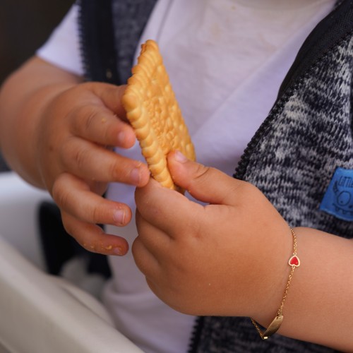 Bratara pentru Copii din Aur Galben de 14K cu Placuta Nume si Inima Rosie