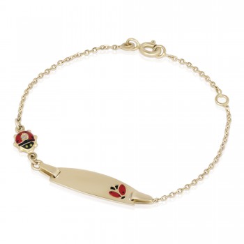 Bratara din Aur de 18K  pentru Copii cu Diamant Natural, Placuta Nume si Buburuza Rosie