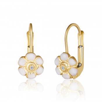 Cercei cu Tortite pentru Copii din Aur Galben de 18K  cu Diamante de 0.05ct, Floare