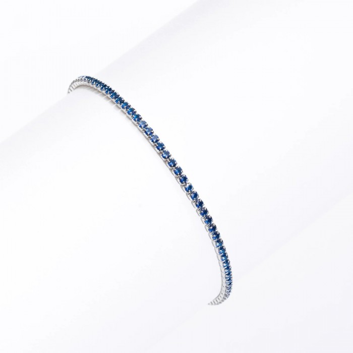 Bratara Tennis din Argint 925 placată cu Rodiu și Pietre Cubic Zirconia Albastru Safir, 1.5mm Bratara Tennis din Argint 925 placată cu Rodiu și Pietre Cubic Zirconia Albastru Safir, 1.5mm