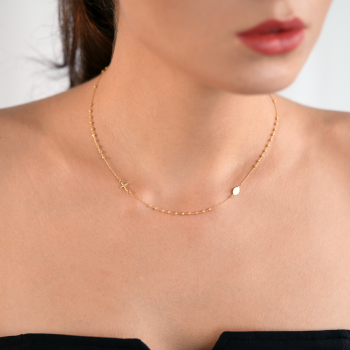 Colier Rozariu din Aur Galben de 18 Kt cu Bile Diamantate