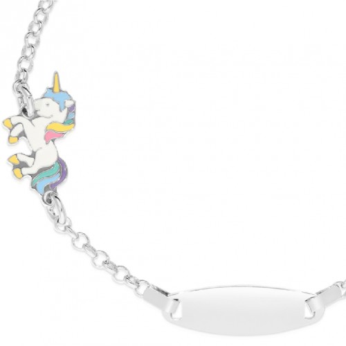 Bratara cu Placuta Pentru Copii Unicorn din Argint 925, Placat cu Rodiu și Email Bratara cu Placuta Pentru Copii Unicorn din Argint 925, Placat cu Rodiu și Email