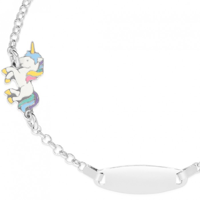 Bratara cu Placuta Pentru Copii Unicorn din Argint 925, Placat cu Rodiu și Email Bratara cu Placuta Pentru Copii Unicorn din Argint 925, Placat cu Rodiu și Email