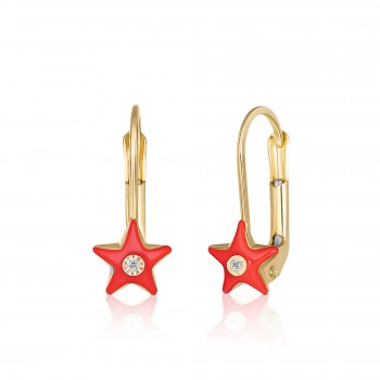 Cercei cu Tortite pentru Copii din Aur Galben de 18K  cu Diamante de 0.05ct, Stea