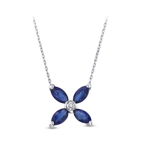 Valencia Necklace 18K White Gold with 0.03 Carat Diamonds and 0.66 Carat Sapphire Sandra Ferretti