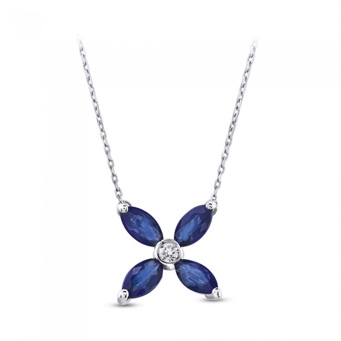 Valencia Necklace 18K White Gold with 0.03 Carat Diamonds and 0.66 Carat Sapphire Sandra Ferretti
