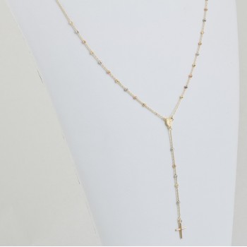 Rozariu 62 cm din Aur Galben, Alb, Roz de 18K cu Bile si Lant Diamantate