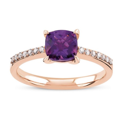 Torino Ring 18K Rose Gold with 0.85 Carat Amethyst and 0.10 Carat Diamonds Sandra Ferretti Torino Ring 18K Rose Gold with 0.85 Carat Amethyst and 0.10 Carat Diamonds Sandra Ferretti