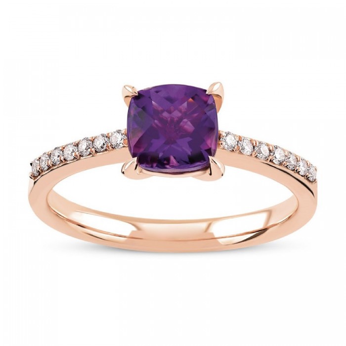Torino Ring 18K Rose Gold with 0.85 Carat Amethyst and 0.10 Carat Diamonds Sandra Ferretti Torino Ring 18K Rose Gold with 0.85 Carat Amethyst and 0.10 Carat Diamonds Sandra Ferretti