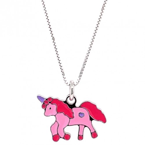 Colier Pentru Copii Unicorn Roz din Argint 925, Placat cu Rodiu și Email  Sandra Ferretti