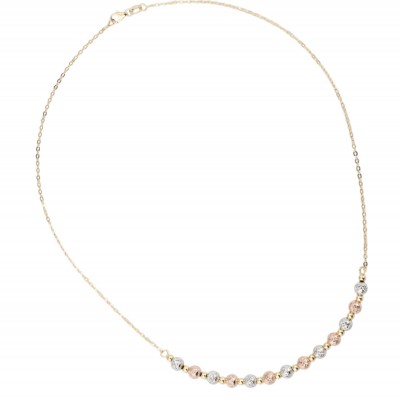 Colier din Aur Galben, Alb, Roz de 18K cu Bile Diamantate