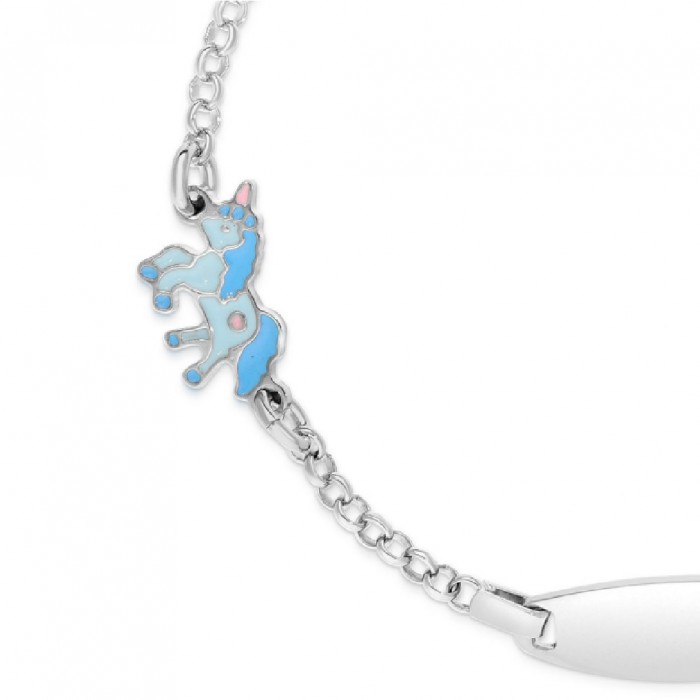 Bratara cu Placuta Pentru Copii Unicorn Albastru din Argint 925, Placat cu Rodiu și Email Bratara cu Placuta Pentru Copii Unicorn Albastru din Argint 925, Placat cu Rodiu și Email