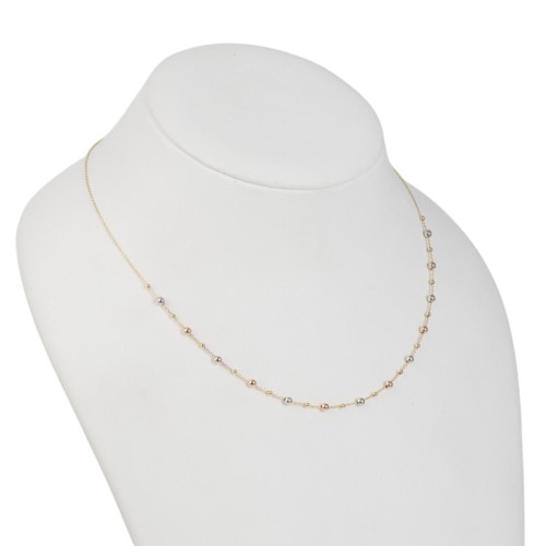 Colier din Aur Galben de 18K cu Lant Diamantat si Bile Multicolore Albe, Roz, Galbene Colier din Aur Galben de 18K cu Lant Diamantat si Bile Multicolore Albe, Roz, Galbene
