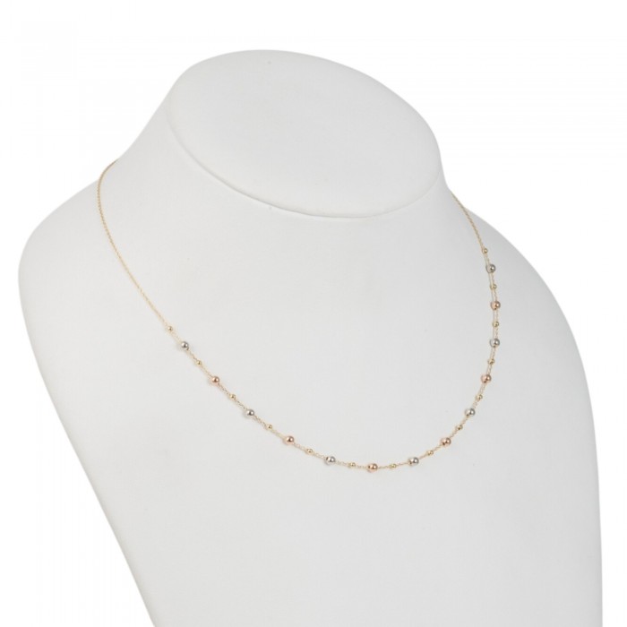 Colier din Aur Galben de 18K cu Lant Diamantat si Bile Multicolore Albe, Roz, Galbene Colier din Aur Galben de 18K cu Lant Diamantat si Bile Multicolore Albe, Roz, Galbene