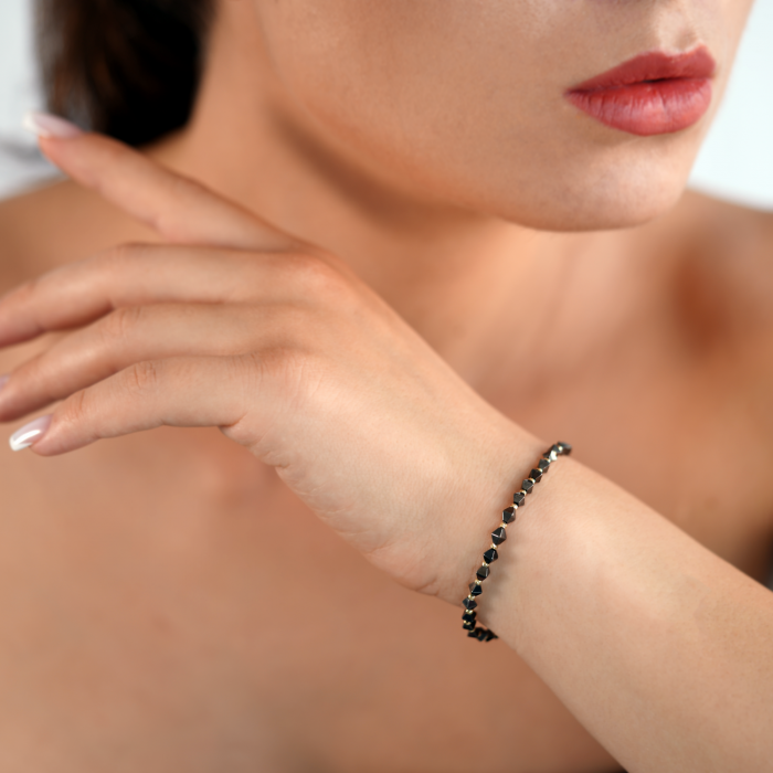 Bratara din Aur Galben de 18K cu Bile Diamantate si Romburi Placate cu Ruteniu