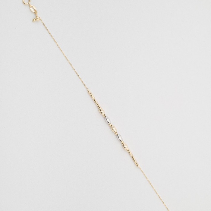 Bratara din Aur Galben, Alb de 18K cu  Bile Ovale Diamantate si Lant Diamantat