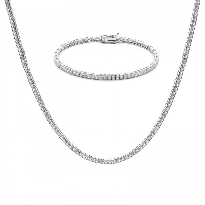 Set bijuterii Tennis din Argint 925 placate cu Rodiu și Pietre Cubic Zirconia, 2mm, Bratara + Colier Sandra Ferretti Set bijuterii Tennis din Argint 925 placate cu Rodiu și Pietre Cubic Zirconia, 2mm, Bratara + Colier Sandra Ferretti