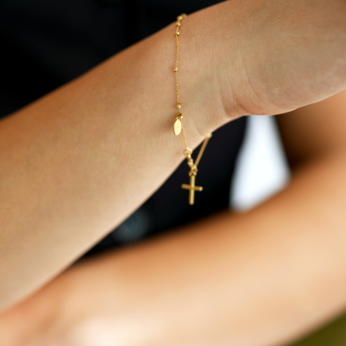 Colier Rozariu din Aur Galben de 18 Kt cu Bile Diamantate