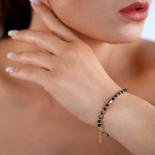 Bratara din Aur Galben de 18K cu Bile Diamantate si Romburi Placate cu Ruteniu