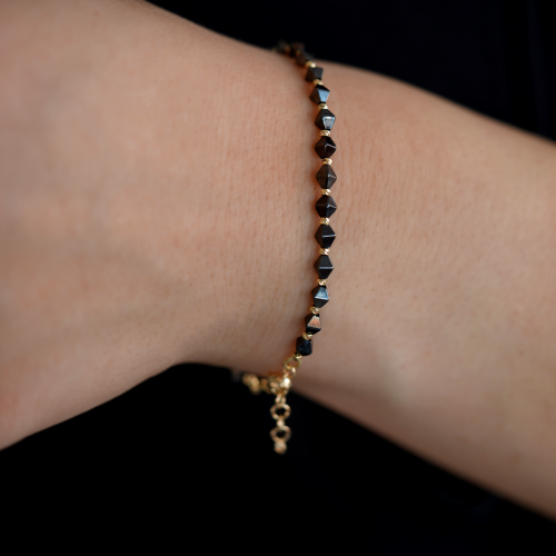 Bratara din Aur Galben de 18K cu Bile Diamantate si Romburi Placate cu Ruteniu