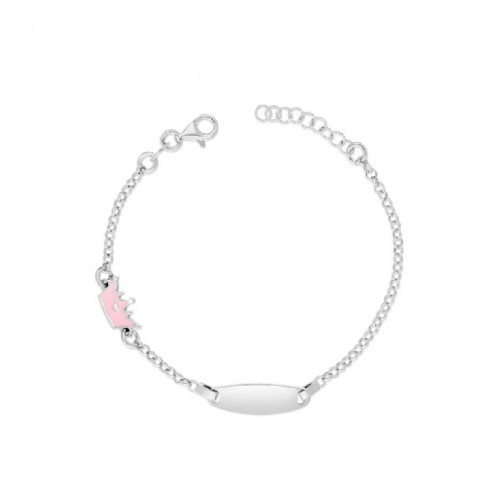 Bratara cu Placuta Pentru Copii Coronita Roz din Argint 925, Placat cu Rodiu și Email  Sandra Ferretti