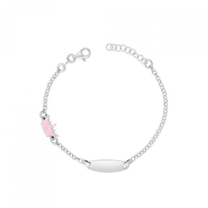 Bratara cu Placuta Pentru Copii Coronita Roz din Argint 925, Placat cu Rodiu și Email  Sandra Ferretti