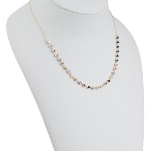 Colier din Aur Galben de 18K cu Lant Diamantat si Cuburi Multicolore Albe, Roz, Galbene