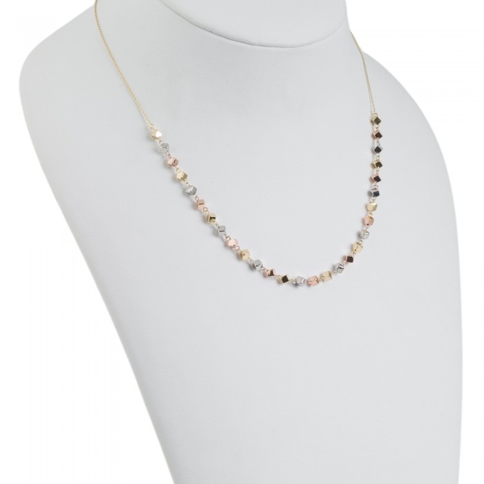 Colier din Aur Galben de 18K cu Lant Diamantat si Cuburi Multicolore Albe, Roz, Galbene