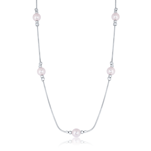 Colier din Argint 925 cu Perle Roz Placat cu Rodiu  