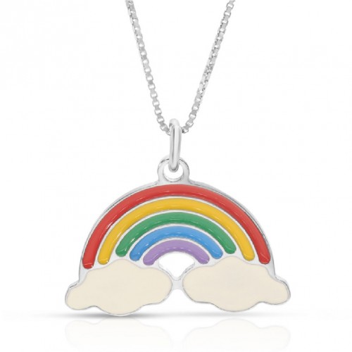 Colier Pentru Copii Curcubeu din Argint 925, Placat cu Rodiu și Email