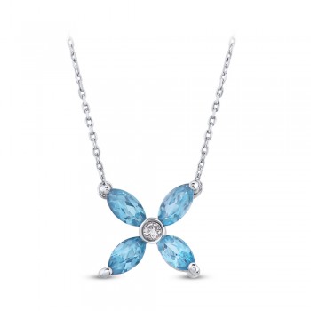 Cracovia Necklace 18K White Gold with 0.03 Carat Diamonds and 0.78 Carat Blue Topaz Sandra Ferretti