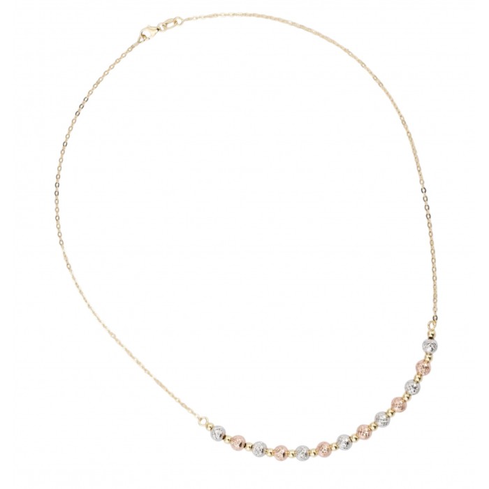 Colier din Aur Galben, Alb, Roz de 18K cu Bile Diamantate Colier din Aur Galben, Alb, Roz de 18K cu Bile Diamantate