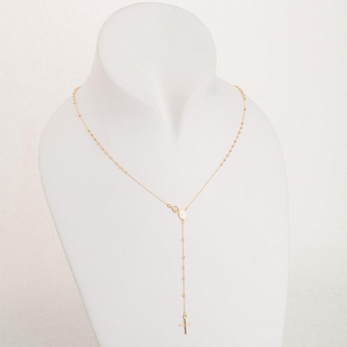 Rozariu 42 cm din Aur Galben de 14K cu Bile Diamantate si Lant Diamantat