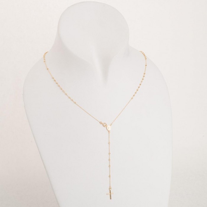 Rozariu 42 cm din Aur Galben de 14K cu Bile Diamantate si Lant Diamantat