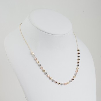 Colier din Aur Galben de 18K cu Lant Diamantat si Cuburi Multicolore Albe, Roz, Galbene