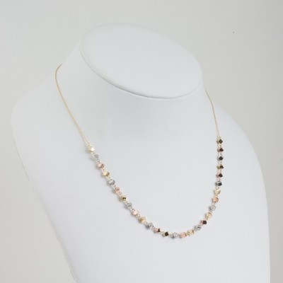 Colier din Aur Galben de 18K cu Lant Diamantat si Cuburi Multicolore Albe, Roz, Galbene